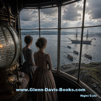 girls in a lighthouse watching a British warship
