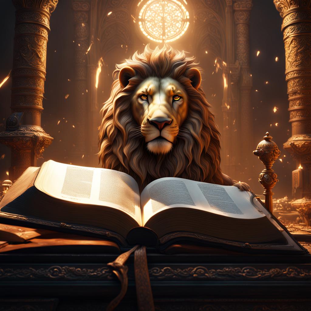 Artwork from Night Cafe. Bible and Lion